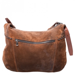 Longchamp Brown Suede Fringed Zipper Trim Hobo Bag