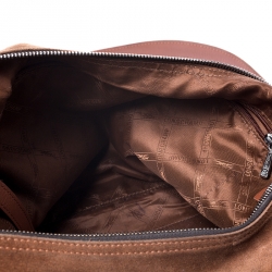 Longchamp Brown Suede Fringed Zipper Trim Hobo Bag