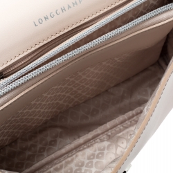 Longchamp Light Beige Leather Flap Crossbody Bag