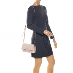 Longchamp Light Beige Leather Flap Crossbody Bag