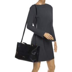 Pre Owned Longchamp Black Leather Honore Tote