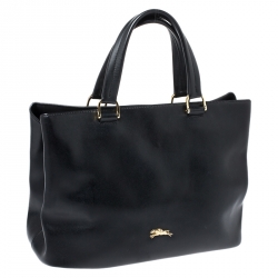 Pre Owned Longchamp Black Leather Honore Tote