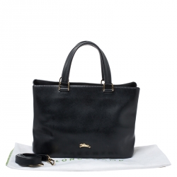 Pre Owned Longchamp Black Leather Honore Tote
