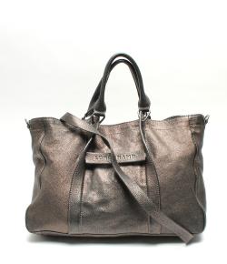 Pre Owned Longchamp Black/Gold Leather Tote Bag 