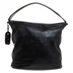 Pre Owned Longchamp Black Leather Front Pocket Hobo
