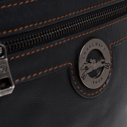 Pre Owned Longchamp Black Leather Front Pocket Hobo