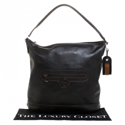 Pre Owned Longchamp Black Leather Front Pocket Hobo