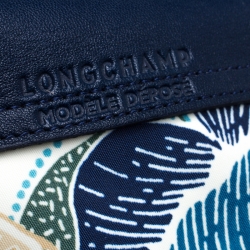 Pre Owned Longchamp Blue/White Floral Print Nylon and Leather Small Le Pliage Tote