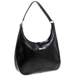 Pre Owned Longchamp Black Leather Roseau Hobo