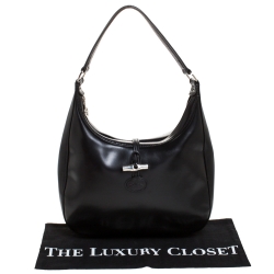 Pre Owned Longchamp Black Leather Roseau Hobo