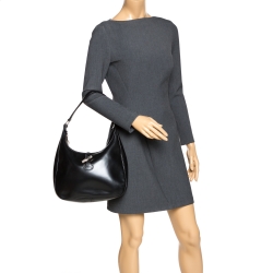 Pre Owned Longchamp Black Leather Roseau Hobo