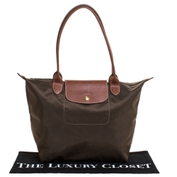 Pre Owned Longchamp Olive Green Nylon Small Le Pliage Tote