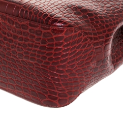 Longchamp Red Croc Embossed Leather Roseau Tote