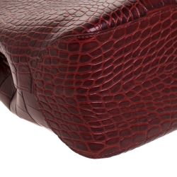 Longchamp Red Croc Embossed Leather Roseau Tote