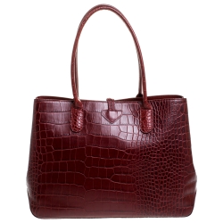 Longchamp Red Croc Embossed Leather Roseau Tote