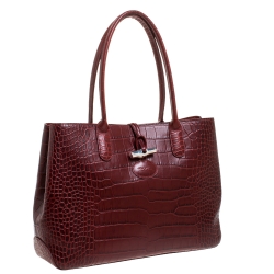 Longchamp Red Croc Embossed Leather Roseau Tote