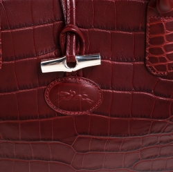 Longchamp Red Croc Embossed Leather Roseau Tote