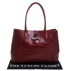 Longchamp Red Croc Embossed Leather Roseau Tote