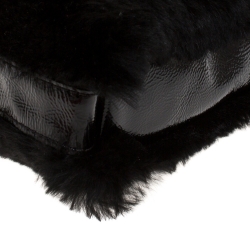 Pre Owned Longchamp Black Embellished Fur and Patent Leather Evening Bag