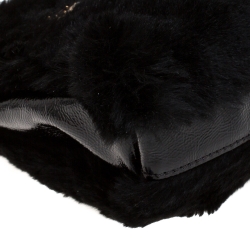 Pre Owned Longchamp Black Embellished Fur and Patent Leather Evening Bag