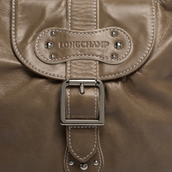Longchamp Beige Leather Buckle Flap Shoulder Bag