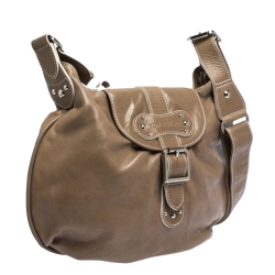 Longchamp Beige Leather Buckle Flap Shoulder Bag