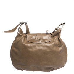 Longchamp Beige Leather Buckle Flap Shoulder Bag