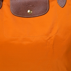 Longchamo Orange/Brown Nylon and Leather Le Pliage Tote