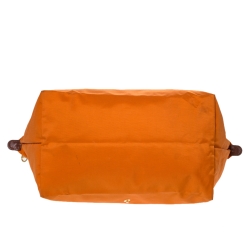 Longchamo Orange/Brown Nylon and Leather Le Pliage Tote
