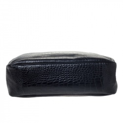 Longchamp Black Crocodile Embossed Leather Roseau Tote 