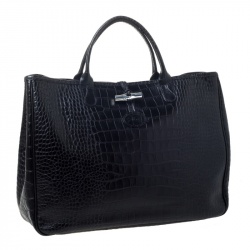 Longchamp Black Crocodile Embossed Leather Roseau Tote 