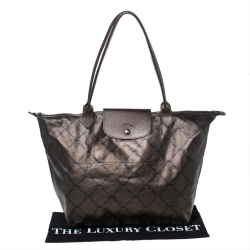 Longchamp Metallic Brown Nylon and Leather Le Pliage Tote 