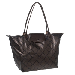 Longchamp Metallic Brown Nylon and Leather Le Pliage Tote 