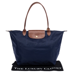 Pre Owned Longchamp Navy Blue Nylon Le Pliage Tote