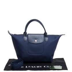 Pre Owned Longchamp Blue Nylon And Leather Small Le Pliage Tote