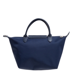 Pre Owned Longchamp Blue Nylon And Leather Small Le Pliage Tote