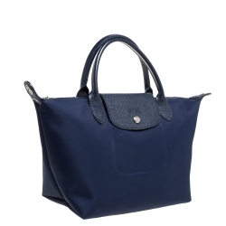 Pre Owned Longchamp Blue Nylon And Leather Small Le Pliage Tote