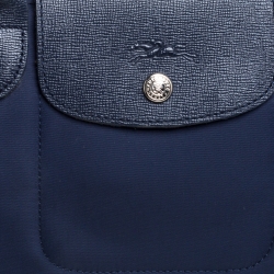 Pre Owned Longchamp Blue Nylon And Leather Small Le Pliage Tote