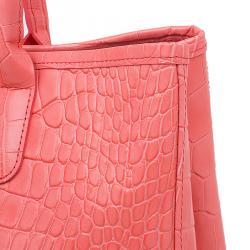 Pre Owned Longchamp Corail Pink Croc Embossed Leather Roseau Tote