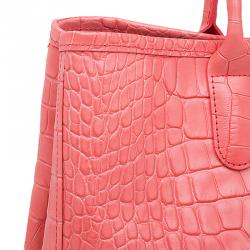 Pre Owned Longchamp Corail Pink Croc Embossed Leather Roseau Tote