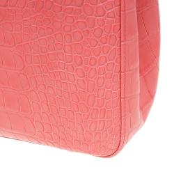 Pre Owned Longchamp Corail Pink Croc Embossed Leather Roseau Tote