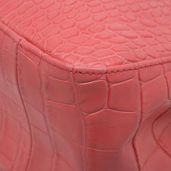 Pre Owned Longchamp Corail Pink Croc Embossed Leather Roseau Tote