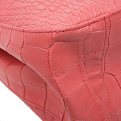 Pre Owned Longchamp Corail Pink Croc Embossed Leather Roseau Tote