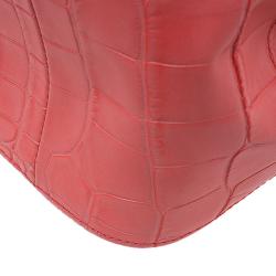 Pre Owned Longchamp Corail Pink Croc Embossed Leather Roseau Tote