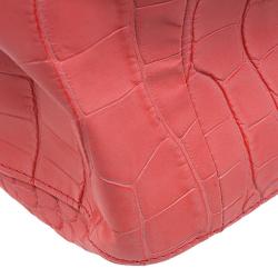Pre Owned Longchamp Corail Pink Croc Embossed Leather Roseau Tote