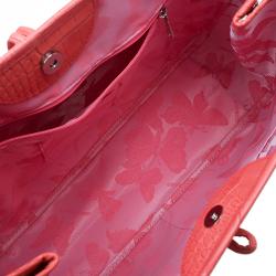 Pre Owned Longchamp Corail Pink Croc Embossed Leather Roseau Tote