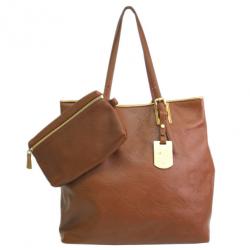 Pre Owned Longchamp Brown Embossed Leather Tote