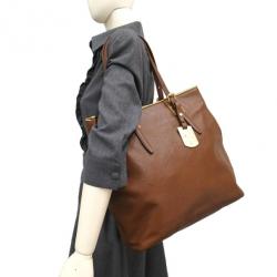Pre Owned Longchamp Brown Embossed Leather Tote