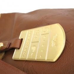 Pre Owned Longchamp Brown Embossed Leather Tote