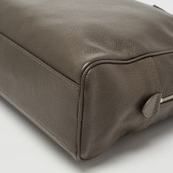 Pre Owned Longchamp Grey Leather Top Zip Bag